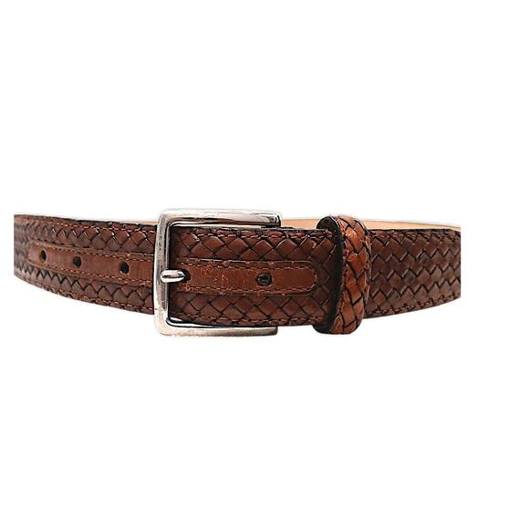 Cole Haan Men's Woven Leather Belt Brown 36 / 90 Intricate Luxury Weave Preppy - Picture 4 of 11